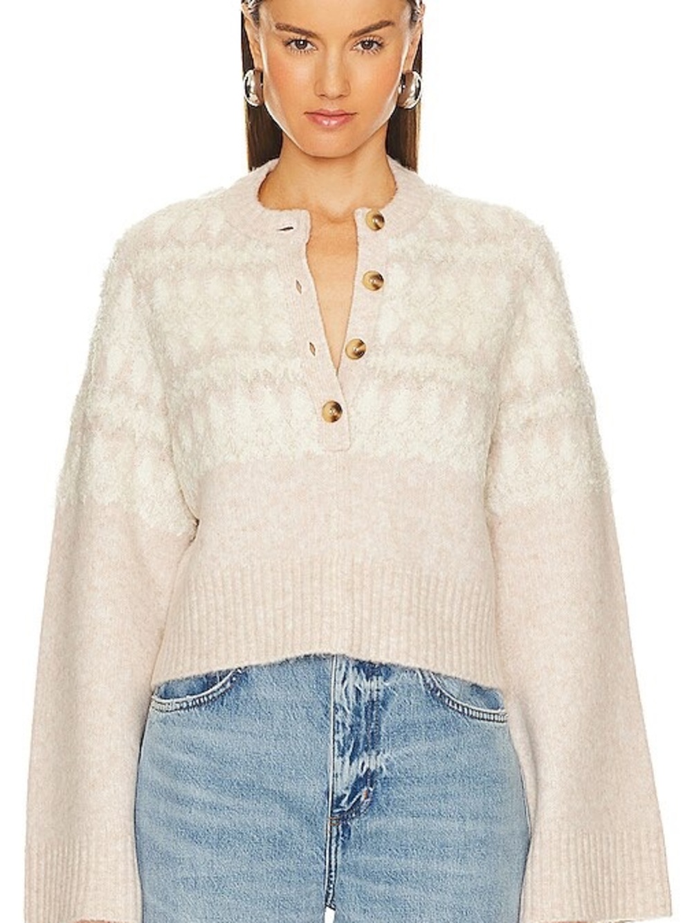 L’ACADEMIE Zabel Fairisle Sweater in
Cream & Beige Mutli